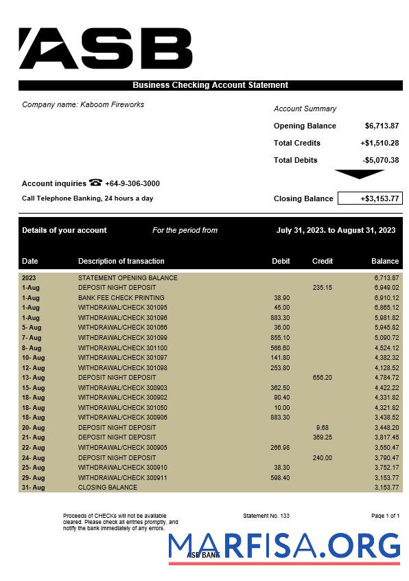 Blank ASB Bank company statement Word and PDF template